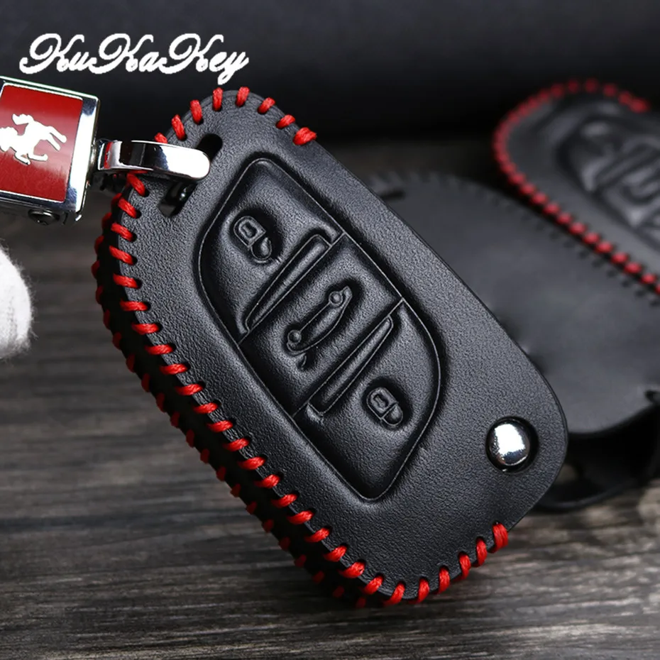 Кожаный флип-чехол для ключей с дистанционным управлением 3 кнопки Peugeot 306 407 408 607