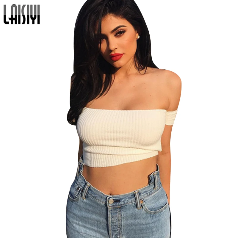 Женский укороченный топ LAISIYI Kylie Jenner бюстгальтер бюстье с открытыми плечами жилет