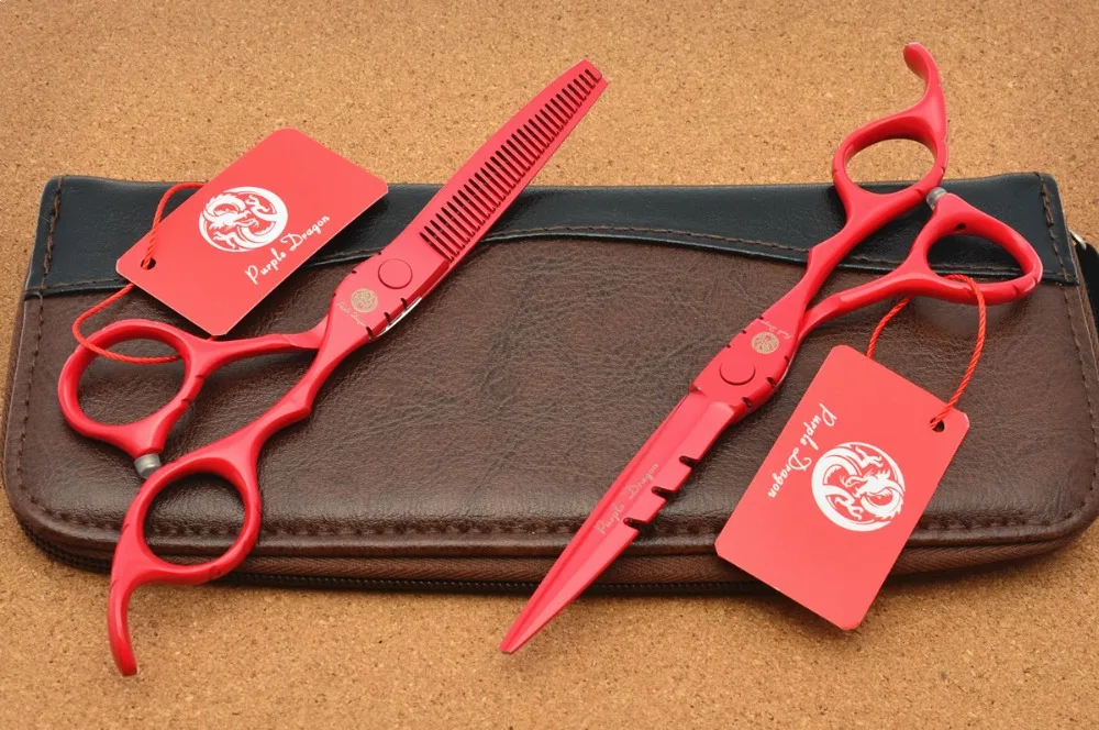 5.5'' Purple Dragon Japan 440C Red Hairdressing Scissors Cutting Shears Thinning Professional Human Hair Z1010 | Красота и