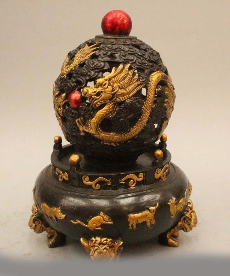 WBY 10 &quotКитайская народная бронзовая позолота девять драконов играть статуя из