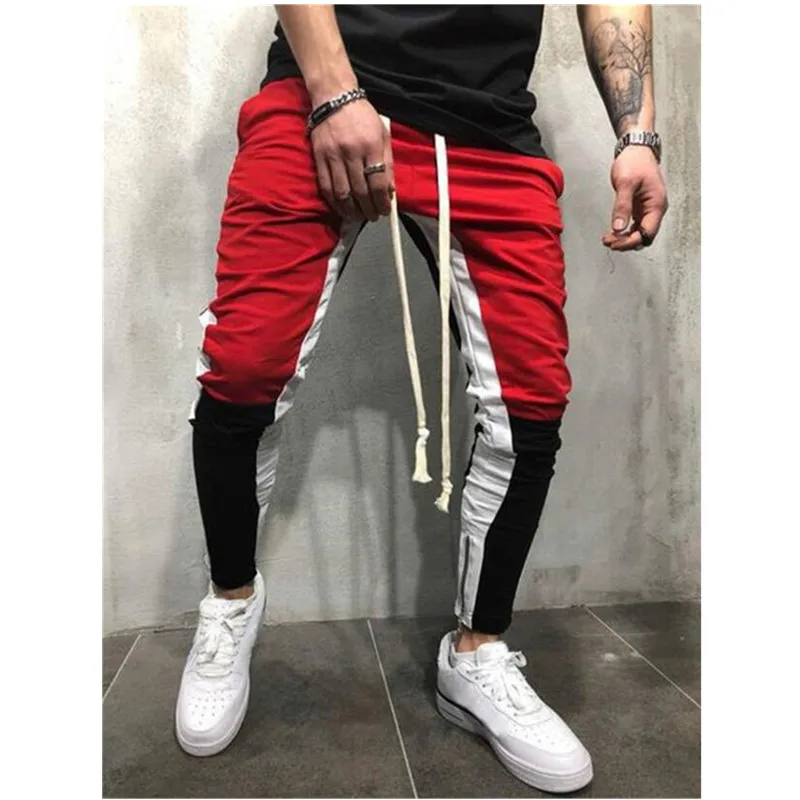 Мужские лоскутные брюки карандаш с молнией повседневные мужские джоггеры пот