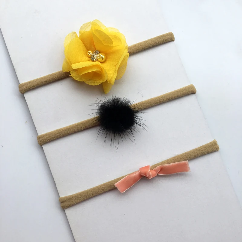 TIPPA 3pc baby girl boy spandex nylon rabbit ear headband children skinny stretchy Non-Marking Flower Bowknot elastic hair Band | Детская