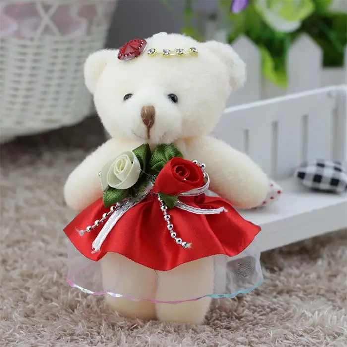 Красный 12 шт./лот Kawaii маленькие плюшевые мишки, мягкие плюшевые игрушки 12 см, мини-мультяшный букет, мишка, свадебная детская игрушка, подвеска для телефона - Цвет: Красный