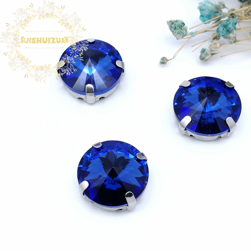 Круглый стеклянный сапфировый светильник стразы с серебристыми крапанами