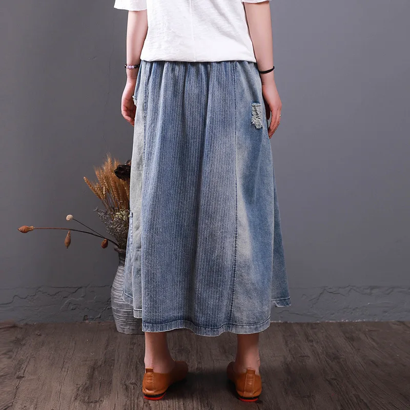 Женская свободная джинсовая юбка в стиле ретро повседневная винтажная с
