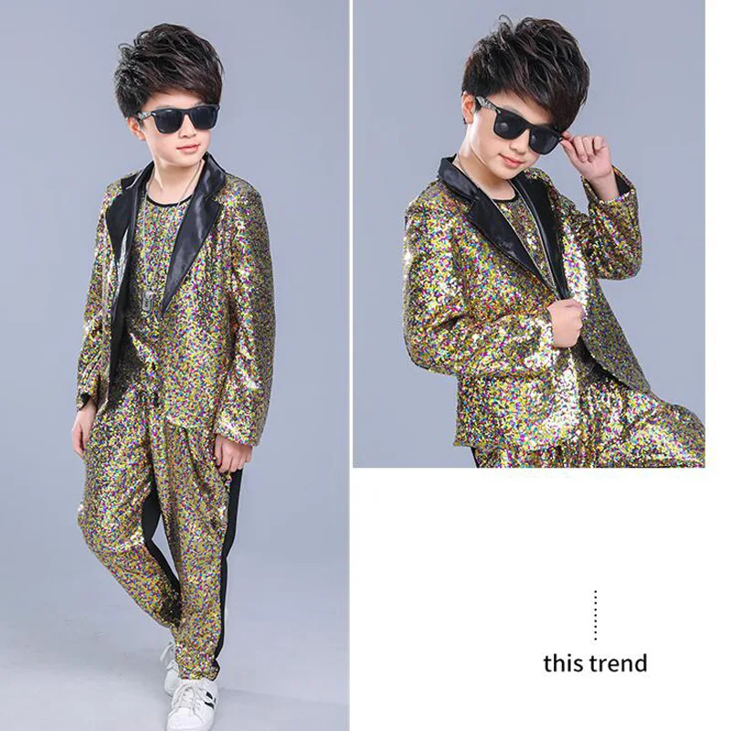 Дети мужчины блестками карнавал Джаз танцевальное пальто брюки для мальчиков