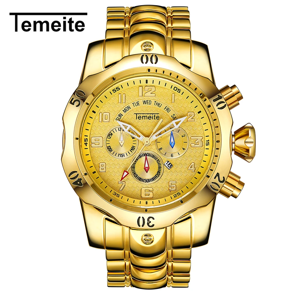 Temeite 3 Relogio Masculino Мужские кварцевые часы TEMEITE часы мужские роскошные золотые деловые мужские часы водонепроницаемые наручные часы - Цвет: Temeite 3