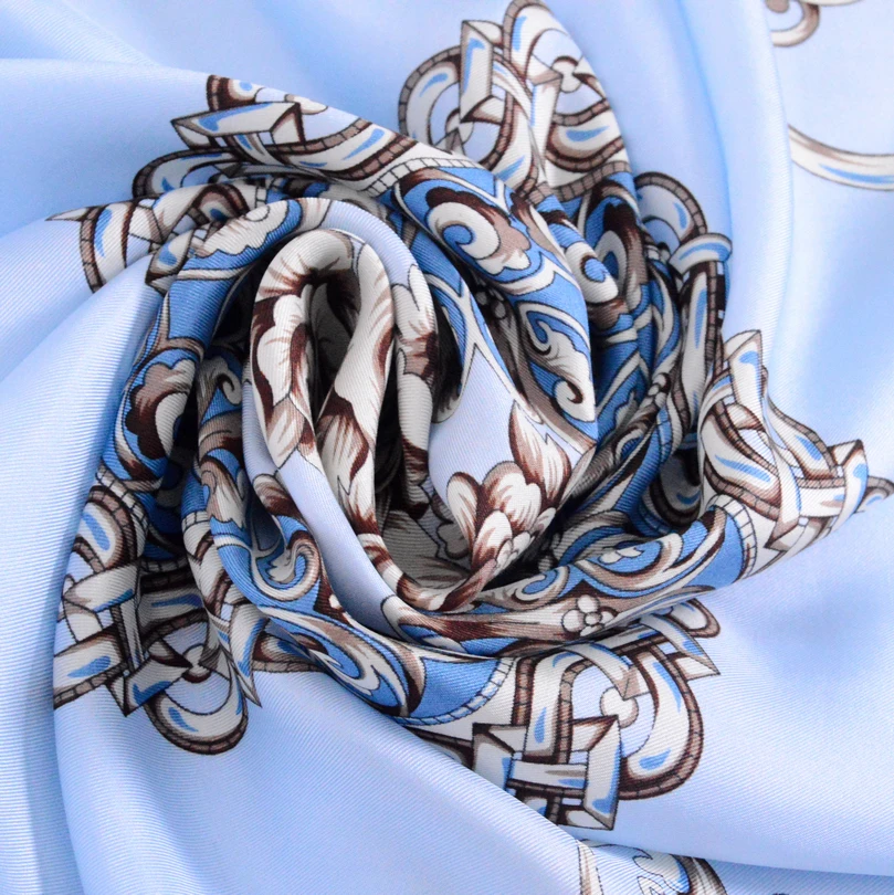 Женский шелковый шарф в китайском стиле [BYSIFA] сине белый классический с цветами