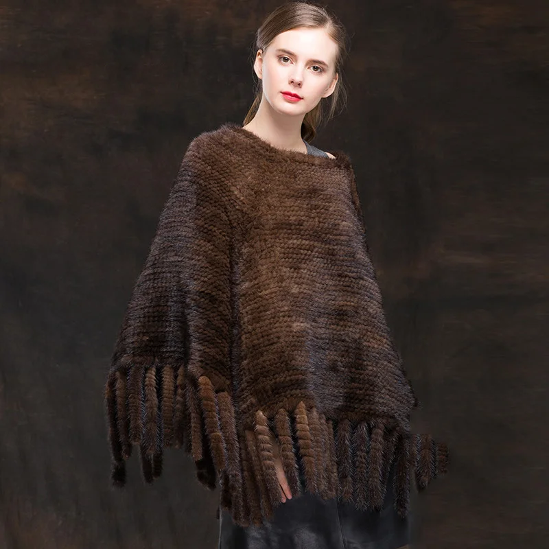 

High quality natural mink fur shawl poncho with tassel 2019 fashion women's real mink fur cloaks