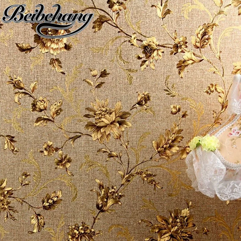 

beibehang Modern Chinese Gold Foil Wallpaper Classical Golden Flower Restaurant Living Room Background papel de parede wallpaper