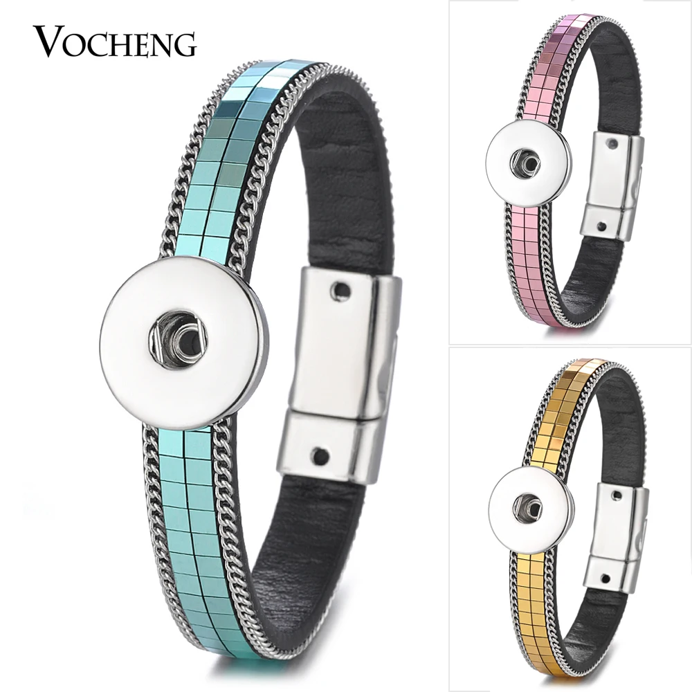 

10PCS/Lot Wholesale Snap Charms Button Leather Bracelet Vocheng Fit 18mm Magnet Clasp 5 Colors NN-573*10