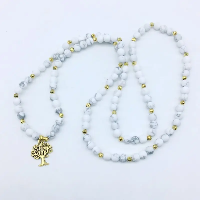 Женский браслет модное матовое и белое колье Howlite красивые браслеты с камнем Mala