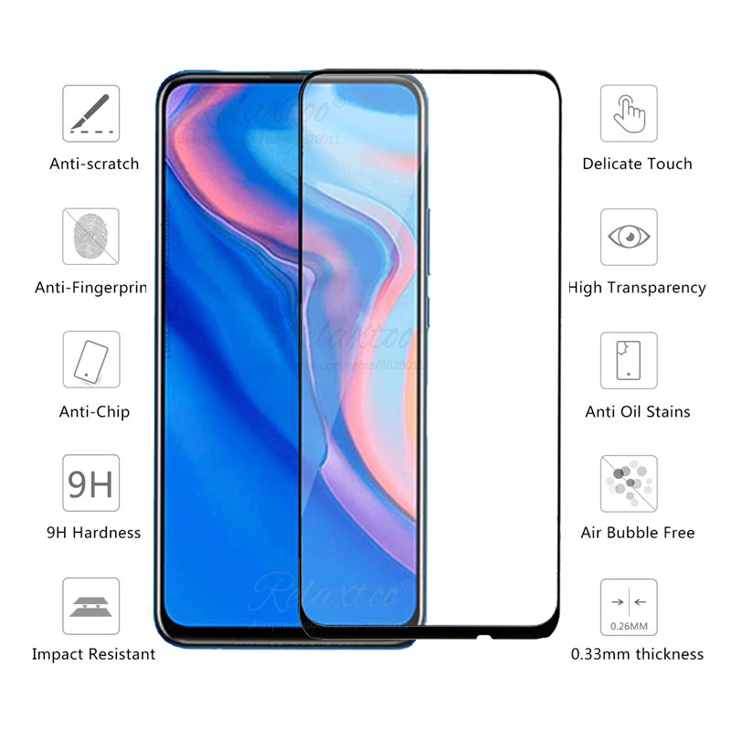 Полное покрытие из закаленного стекла для huawei y9 prime 2019 Защитная пленка экрана huawey