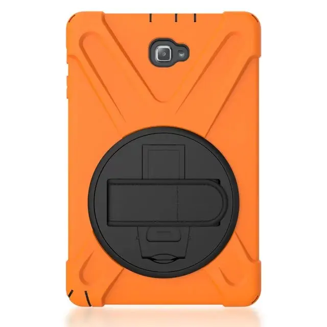 Оранжевый Силиконовый+ поликарбонатный чехол для Samsung Galaxy Tab A A6 10,1 SM-T580 T580N T580 T585 T585C Анти-пыль безопасный Гибридный планшеты в виде ракушки+ ручка - Цвет: Оранжевый