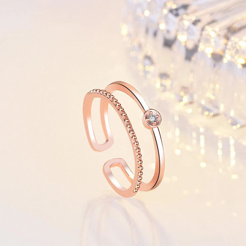 2019 New Rose Gold Double Opening Ring for Women's Crystal Zircon Engagement Rings Fashion Jewelry | Украшения и аксессуары