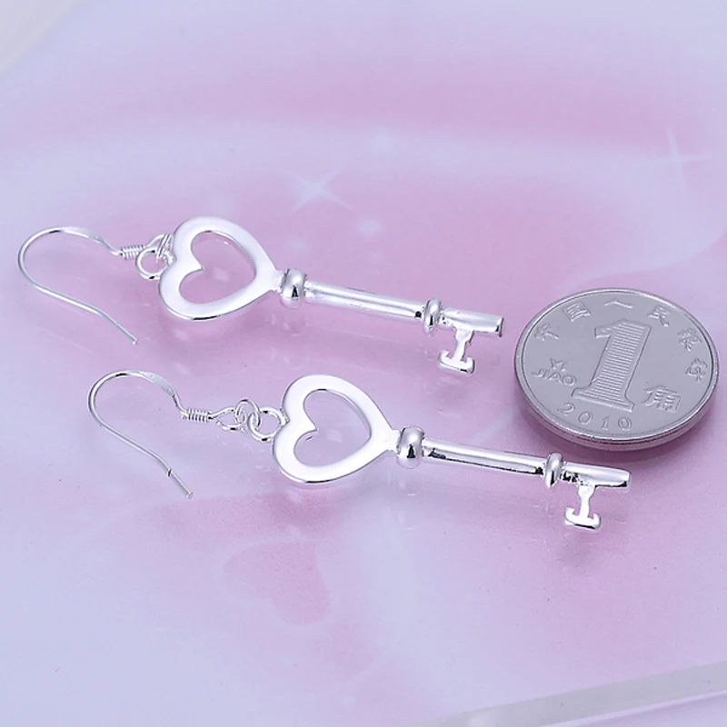 Fine Jewelry 925 Sterling Silver Charm Heart Key Drop Earrings For Women Fashion Free Shipping | Украшения и аксессуары