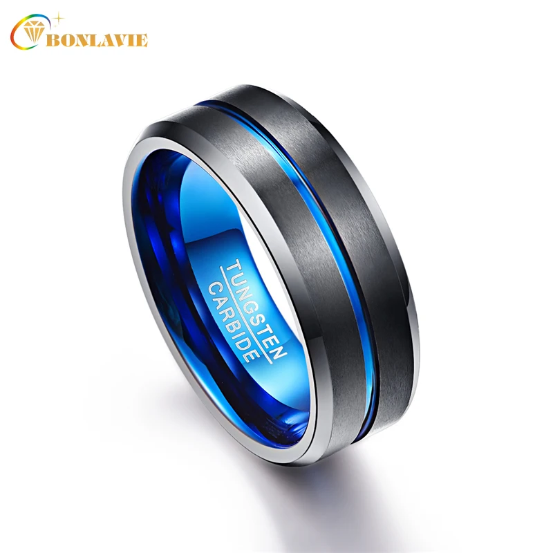 Anillos para hombres 8 мм полировка модное мужское кольцо 100% карбид вольфрама синие Черные