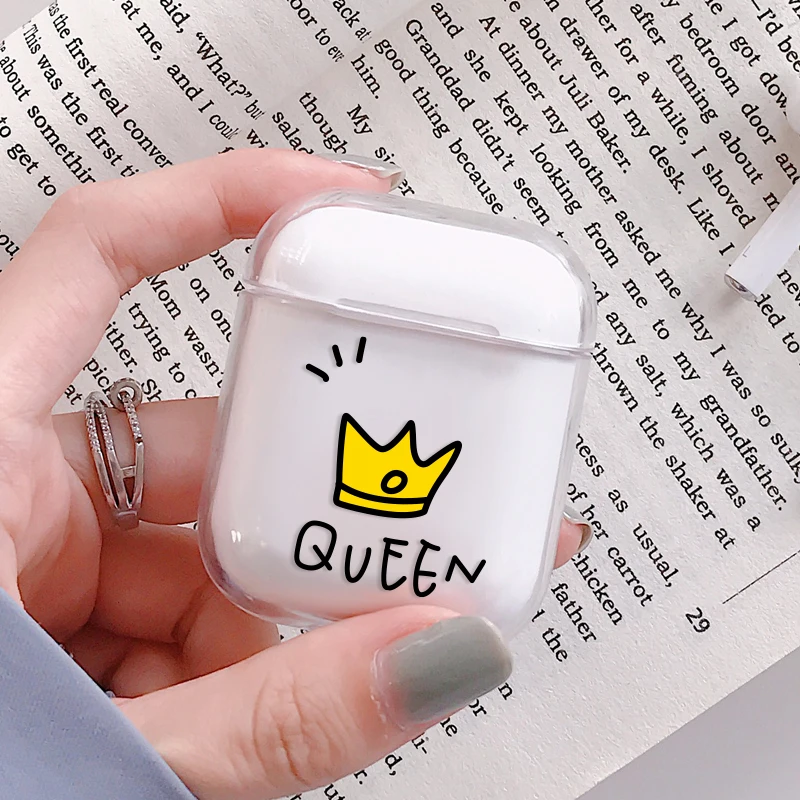 Для AirPods чехол queen King прозрачный беспроводной зарядный футляр для наушников жесткий защитный чехол для Apple AirPods 1 2 Чехол