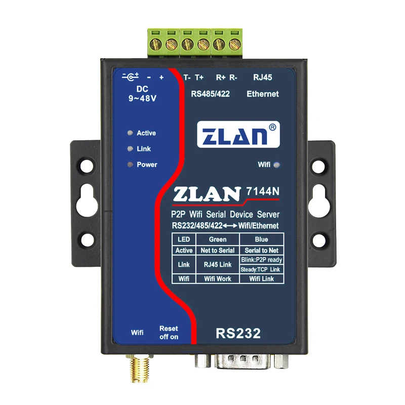 

Wireless serial server serial port RS232/485/422 to Wifi P2P ZLAN7144N