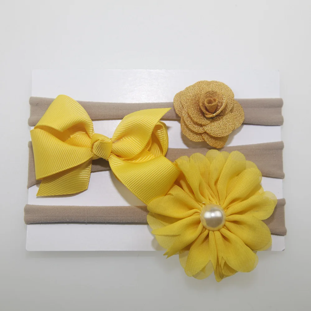 Распродажа; 3 шт.; повязка на голову из спандекса и нейлона для маленьких девочек и мальчиков; детская эластичная лента для волос с цветочным принтом и бантом