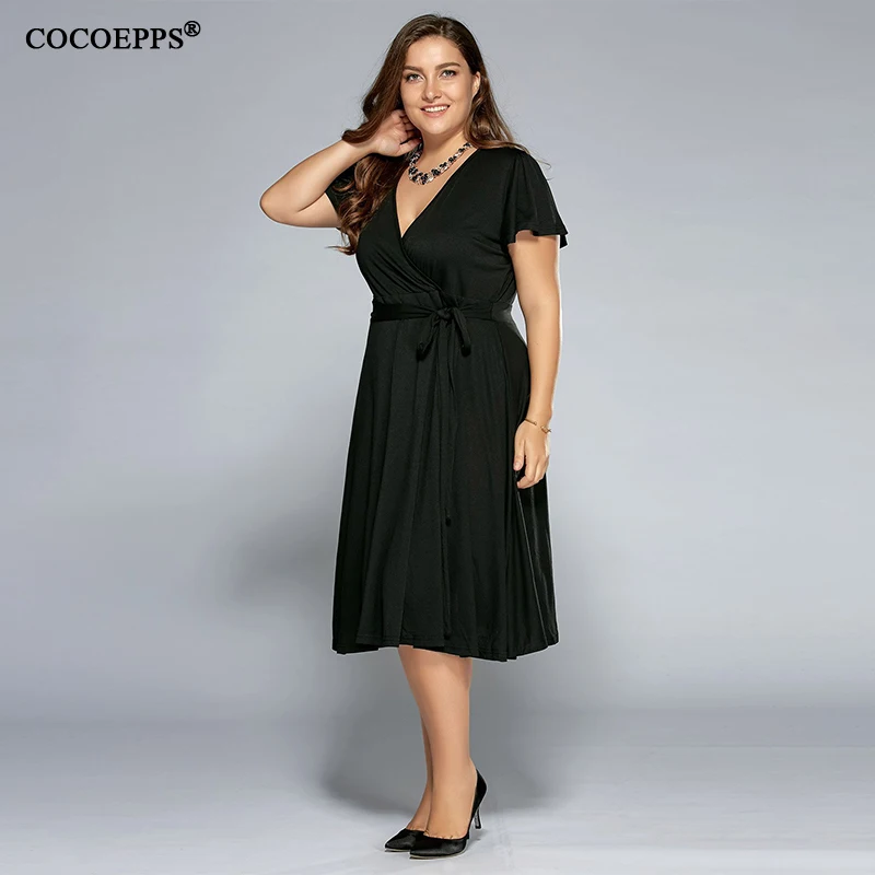 

2019 Newest V Neck Plus Size Summer Dress Short Sleeve A-line Woman Dress Large Size OL Office Ladies Dress Party Vestido 5XL