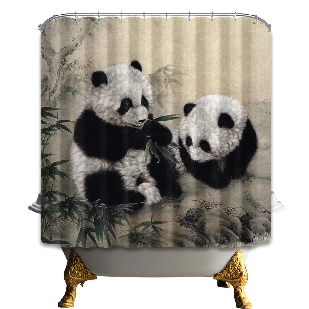 

Shower Curtains Ink Painting Panda Bathroom Curtains Waterproof and Mildew Proof with 12 Hooks Washable Polyester Eco-Friendly