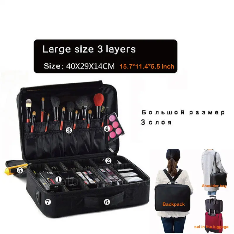 Black L 3 layers Высокое качество пустой женский Профессиональный органайзер для макияжа Косметический Чехол дорожная сумка для багажа большая коробка для хранения макияжа чехол для костюма s - Цвет: Black L 3 layers