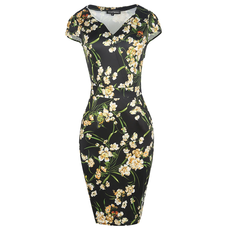 Oxiuly женское элегантное винтажное ретро платье с цветочным принтом повседневная