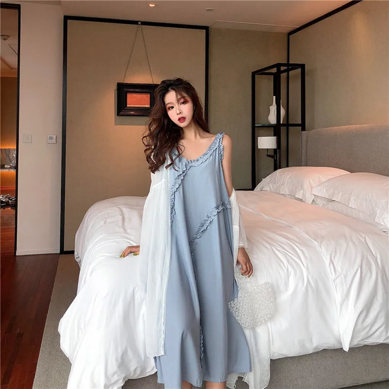 2 colors Summer long Dress 2019 korean vintage style Women Sexy solid color ruffles Spaghetti Strap Womens (t6389) | Женская одежда