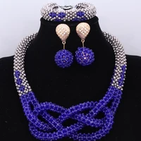 2018 dubai silver royal blue african beads jewelry sets nigerian wedding necklace jewelry sets for women free shipping newest