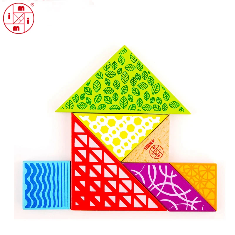 MITOYS Wooden Tangram 7 Piece Jigsaw Puzzle Colorful Square IQ Game Brain Teaser Intelligent Educational Toys for Kids gifts | Игрушки и