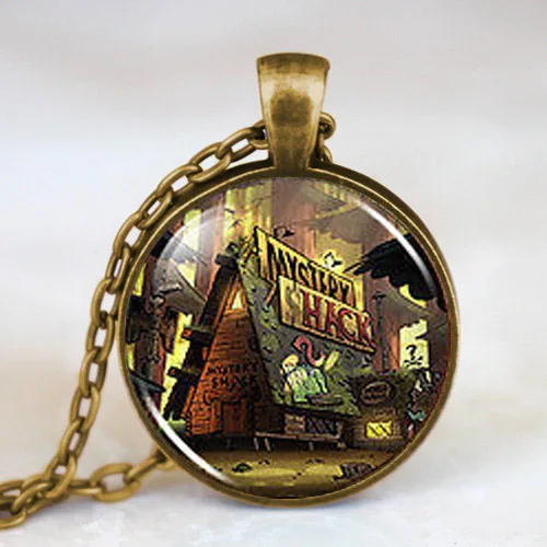 

Cartoon Mystery Shack Handmade Fashion Trendy Necklace Brass Steel Pendant Steampunk Jewelry Gift Women New Chain Toy Men