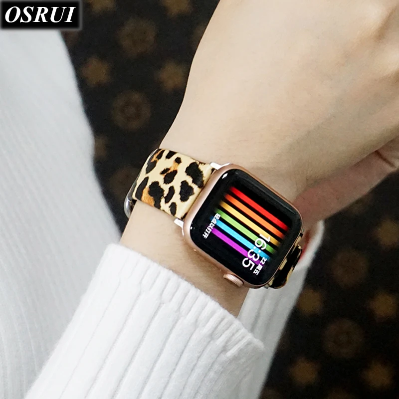 Ремешок для Apple watch band 42 мм 38 кожаный ремешок часов 44 40 браслет с леопардовым