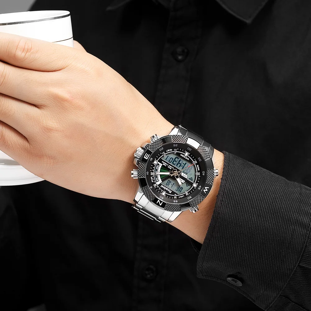 2018 Fashion Luxury Brand Watches Men Digital LED Dual Display Silver Black Stainless Steel Quartz Watch Relogio Masculino | Наручные