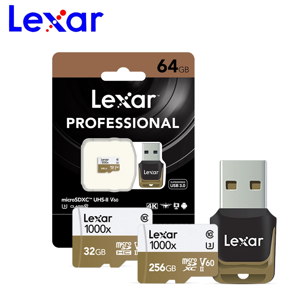 Lexar 1000x TF карта 32 ГБ Micro SD 256 64 памяти 128 Гб класс 10 SDXC Max 150 МБ/с. UHS II для спортивной