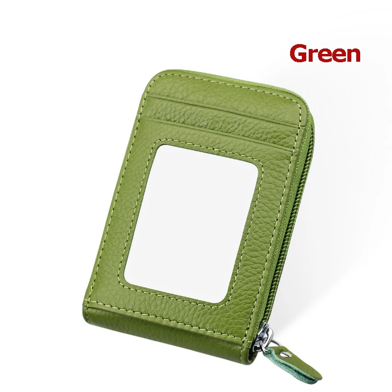 BONAMIE, натуральная кожа, кредитная карта и держатель для ID, для женщин, RFID, бренд, унисекс, модный кошелек для карт, на молнии, органайзер для карт, кошелек для мужчин - Цвет: Green
