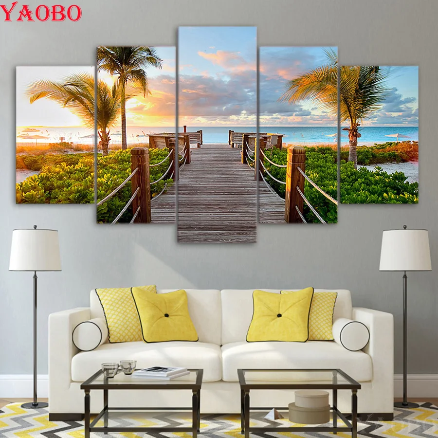 

Full Square/round 5D DIY Diamond Painting Coast Board Walk Palms Beach Diamond Embroidery sale Cross Stitch Mosaic kit 5pieces
