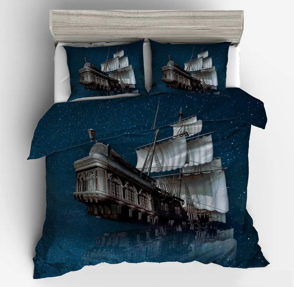 3d модный парусник с принтом синий пододеяльник компас якорь комплект