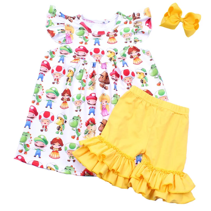 

New Arrivals Summer Baby Girls Boutique Cartoon Kids Printed Short Set Girls Milk Silk Clothing Set Match Accessorry