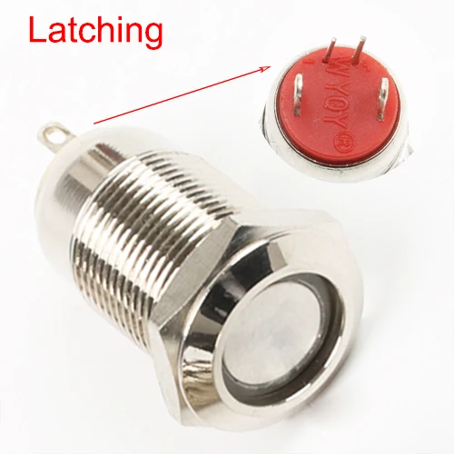 Latching-flat ring 12 мм светодиодный 3 в 5 6 в 12 24 в 110 220 В металлический кнопочный переключатель с фиксацией/Мгновенный Кнопочный водонепроницаемый латунный самоблокирующийся - Цвет: Latching-flat ring