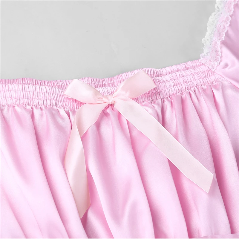 Мужские сексуальные костюмы Sissy Babydoll Lingerie Shiny Soft Satin Crossdress Платье с кушаком