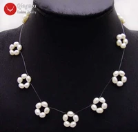 qingmos trendy rice pearl chokers necklace for women with white 5 6mm rice handwork weaving flower 17 pearl necklace nec6173