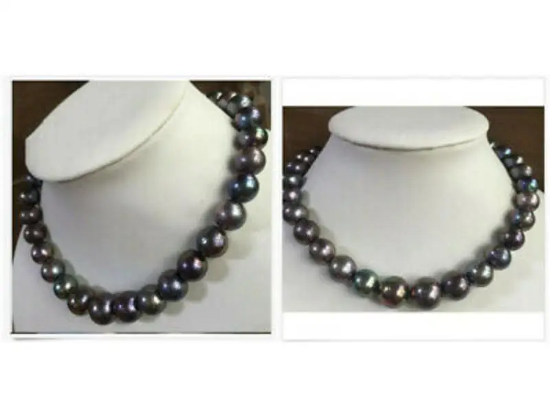 

stunning 12-13 mm tahitian round black red pearl necklace 18 inch Yellow CLASP