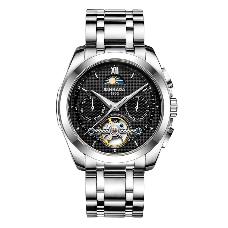 Мужские часы автоматические механические турбийон Стальные повседневные Бизнес