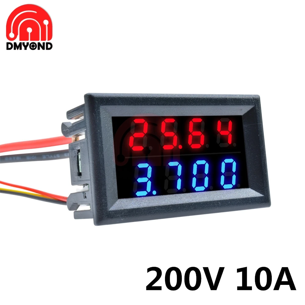 200V 10A Цифровой вольтметр Амперметр постоянного тока 100 в/200 в 10 А, 4 бита, 0,28 дюйма, 5 проводов, измеритель напряжения, тока, источник питания, красный, синий, светодиодный, двойной дисплей - Цвет: 200V 10A