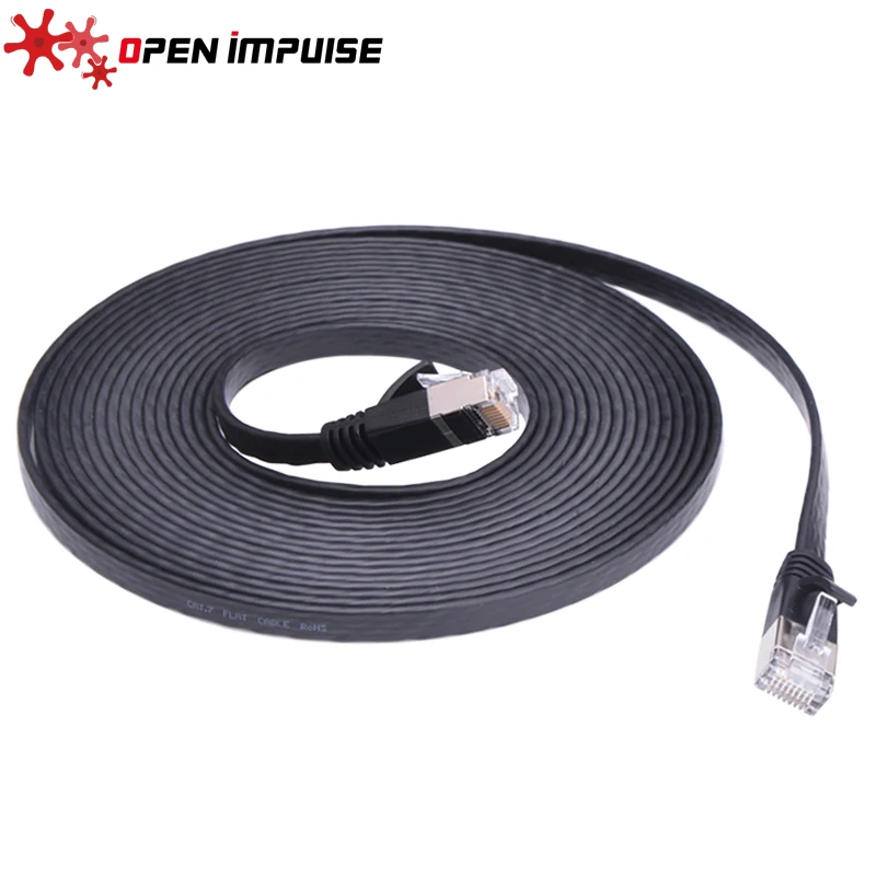 Черный экранированный Ethernet кабель 5 м CAT7 RJ 45 ультратонкий плоский сетевой