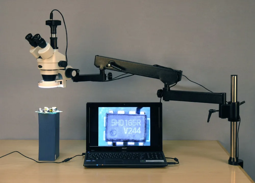 AmScope 7X-45X Тринокулярный шарнирный кронштейн зажим 144-LED зум стерео микроскоп |