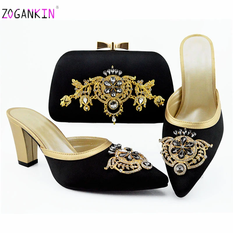 

Special Arrivals African women Shoes and Bags To Match Set Decorated with Rhinestone Nigerian Wedding Party Shoes and Bag Sets