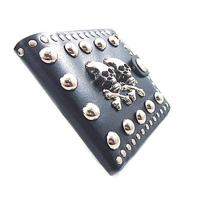 Женский кошелек с большими заклепками в виде грибов двойной череп короткий