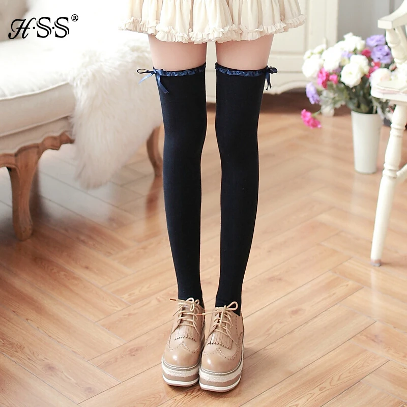 

High ribbon bow knee stockings Autumn female students bottoming stockings Leggings half long-barreled Women stockings